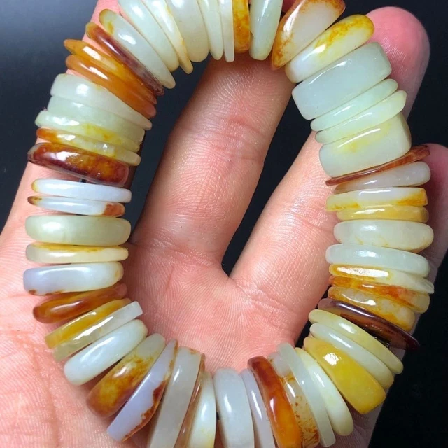 Chinese Natural HeTian Jade Abacus beads Prayer Bracelet Practice Elegant Beaded