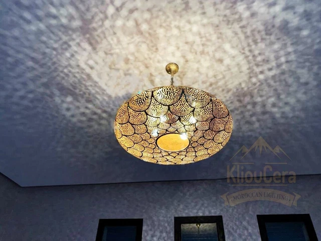 Large Moroccan Lamps Ceiling In Brass,Pendant Lighting Hanging Made By Hand Home