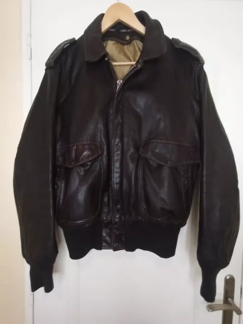 Vintage Flight Jacket Schott 184 Sm-Cuir Marron,Taille L (44)