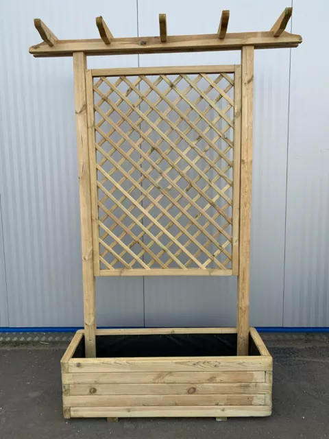 BLUMENKASTEN AUS HOLZ Pflanzkasten mit Rankgitter Rankhilfe Blumenkübel