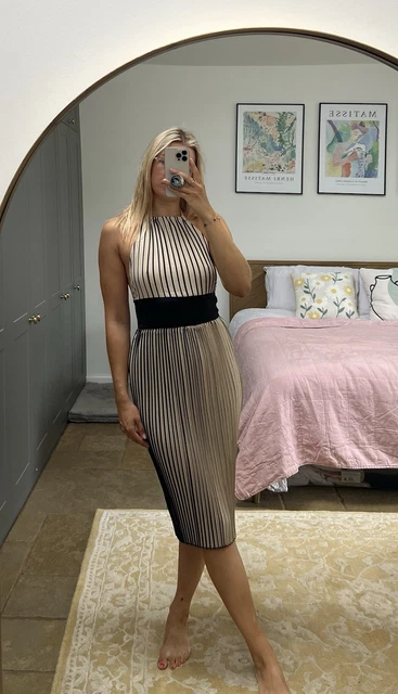 ZARA BEIGE STRIPED Halter Neck Backless Pleated Midi Dress S 26.70 -  PicClick UK