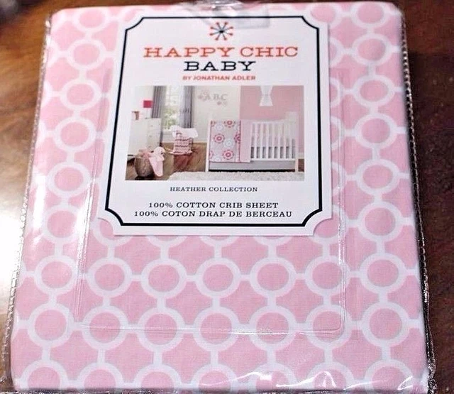 Jonathan Adler Happy Chic ROSA Y Blanco Cadena Eslabón Ajustado Cuna Niño Pequeño Sábana Niña
