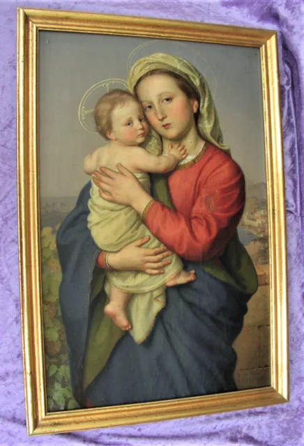 Rares altes Ölgemälde Madonna mit Kind von 1876 Andreas Mayr Unterthingau Allgäu