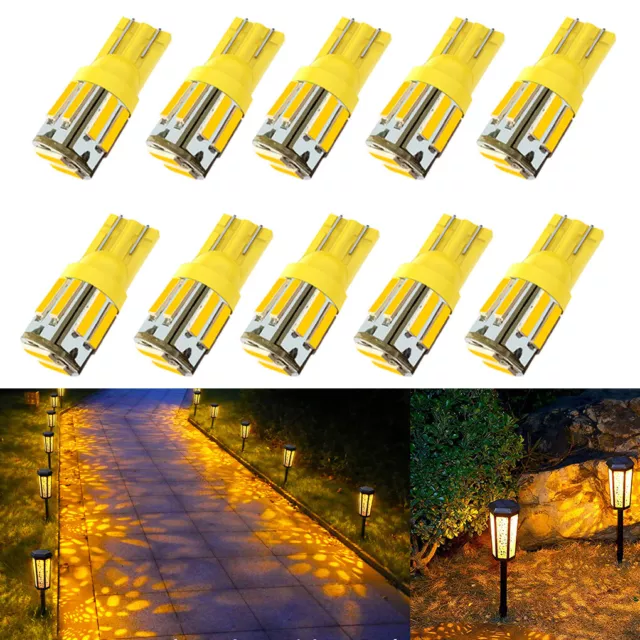 10X Amber T10 Wedge LED Bulbs Low Voltage DC 12V for Malibu T5 Landscape Light