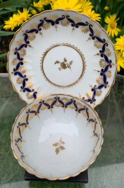 18 Th Century Worcester Tea Bowl  & Saucer  Hand Painted