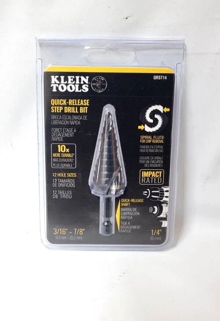 KLEIN TOOLS QRST14 SPIRAL FLUTE STEP DRILL BIT 3/16-7/8 - Fast Shipping!!