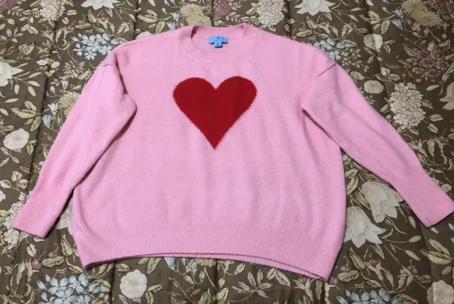 CeCe Sweater Pullover Pink With Red Heart Women’s Sz M Crew Neck Long Sleeve