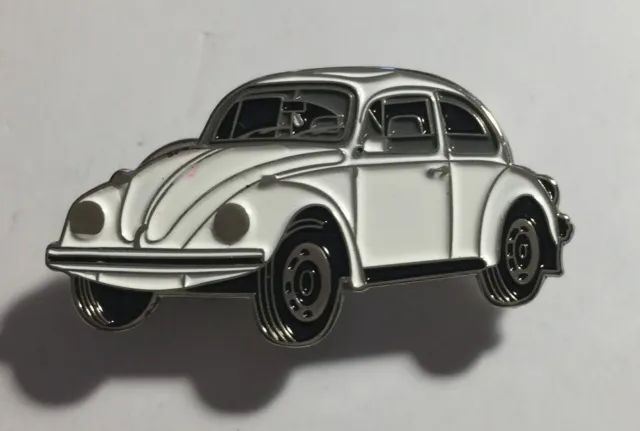 VW  Beetle (White) Quality Metal Car Badge, Hat Pin, Lapel Pin, 2 clutches, Gift
