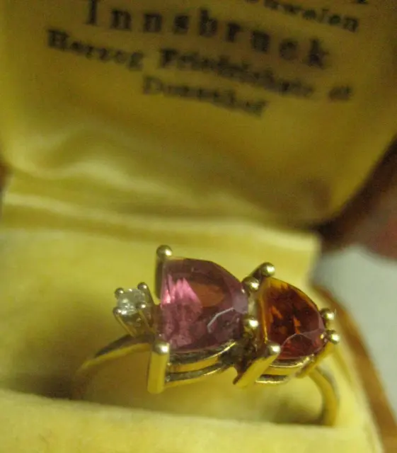 GOLDENER RING 585 Gold Brillant Amethyst Mandarin-Citrin Goldring Diamant  17mm $396.34 - PicClick AU
