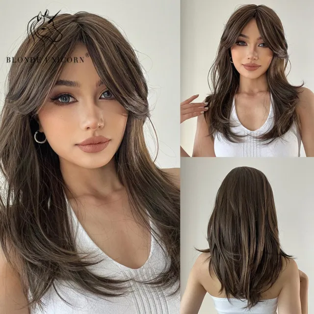 Lady Long Straight Dark Brown Hair Wigs Women's Full Hair Wig Brazilian Human