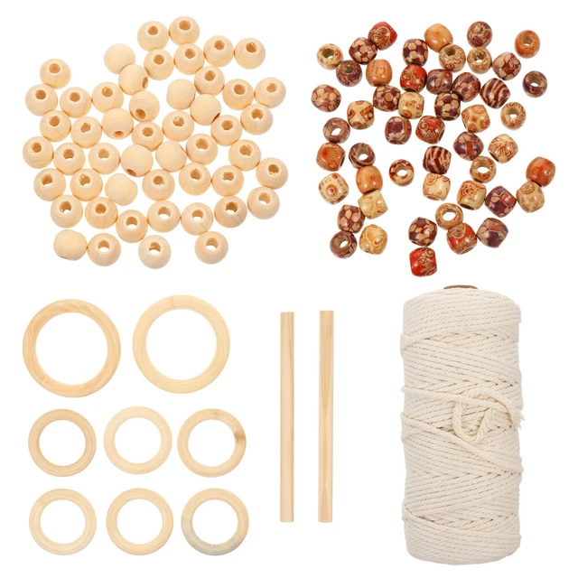 Bolsa de malla de maceta de algodón material cordón de macramé retorcido cuentas de madera