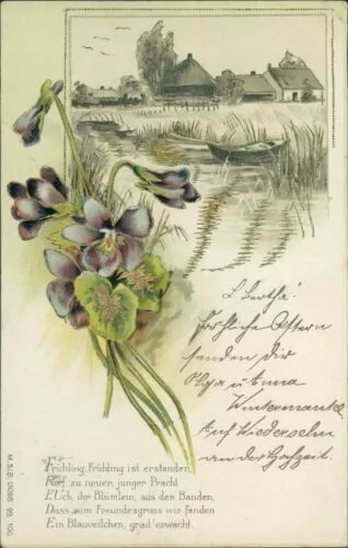 Ansichtskarte Prägekarte um 1910 (9886) Gebäude Spruch Blumen