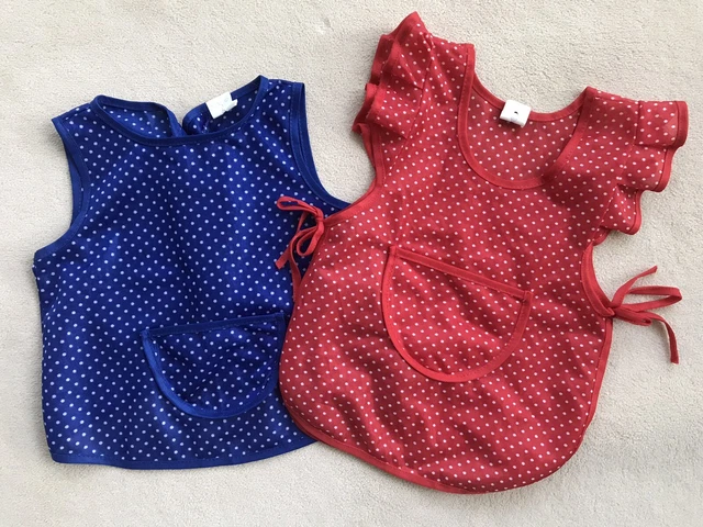 Kinderschürzen rot + blau mit Punkten Garten Kinder Dederon Schürze Gr. 86/92