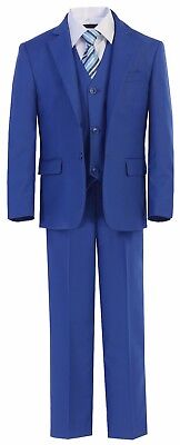 Magen Boys Blue SLIM FIT suit 7 pc set coat,vest,pant,shirt,Clip Tie,BOW TIE
