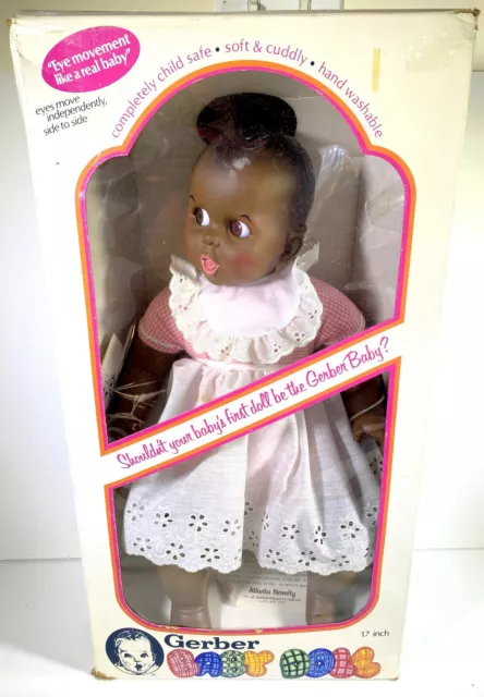 Nib Gerber Baby Doll 1979 17" Flirty Eyes Black Aa Vintage