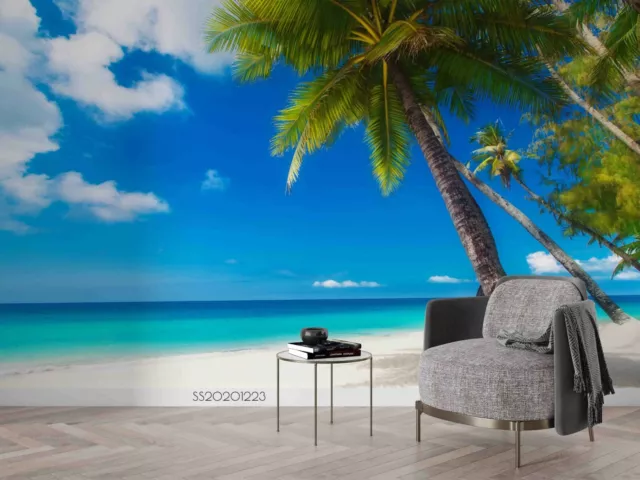 3D Sky Sea Tropical Tree Beach Self-adhesive Removeable Wallpaper Wall Mural 243