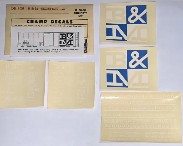 CHAMP O SCALE DECAL-BOSTON & MAINE/B&M BOX CAR-BLK w-BLUE & WHT LETT  -  #OB-328