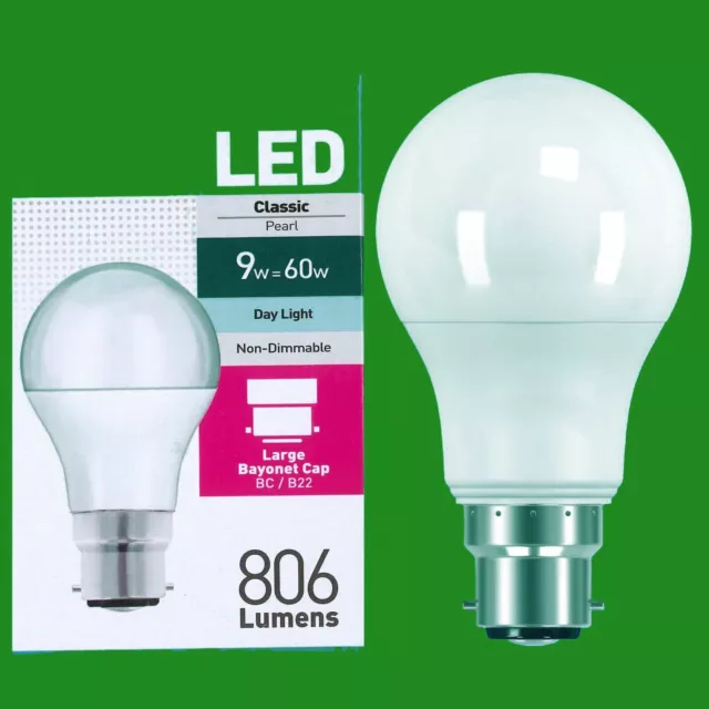 4x 9W (=60W) LED GLS Tageslicht Bajonett Kappe BC B22 Glühbirne Lampe, 6500K, 806lm