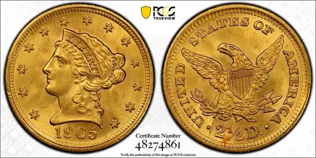 Pcgs Ms-65!  1905 Liberty Head Gold $2.5