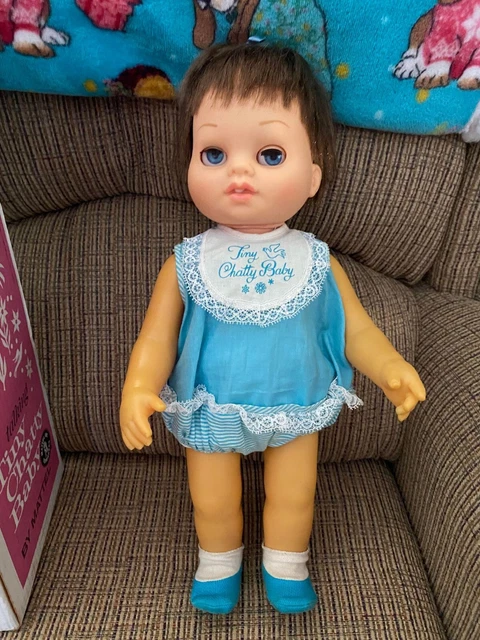 tiny chatty baby brown hair Mattel brand (string pulls but don't talk) tiny chatty baby brown hair Mattel brand (string pulls but don't talk)