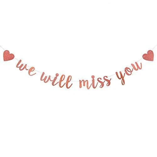 Rose Gold Glitter We Will Miss You Banner--Retirement Party Decorations Sign-...