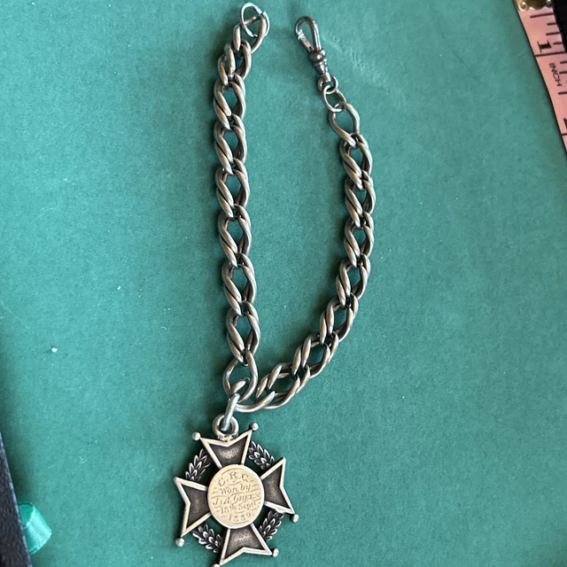 Victorian Sterling Silver by William James Dingley 1889 Maltese Cross Fob chain