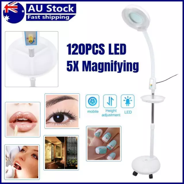 5X Magnifying Lamp Floor Stand Magnifier Light LED Tattoo Beauty Salon w/ Tray