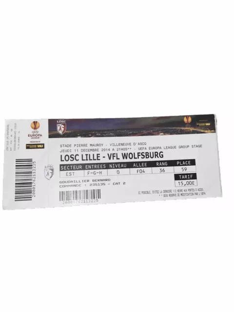 Ticket Football Lille - Wolfsburg Europa League Saison 14/15
