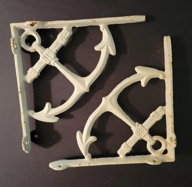 2 Cast Iron Anchor Brackets Garden Braces Shelf Bracket Corbels Beach Nautical