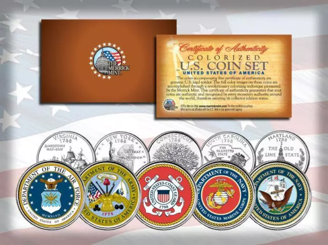 U.s. Armed Forces Military Logos Us State Quarter 5-Coin Set Army Marines Navy