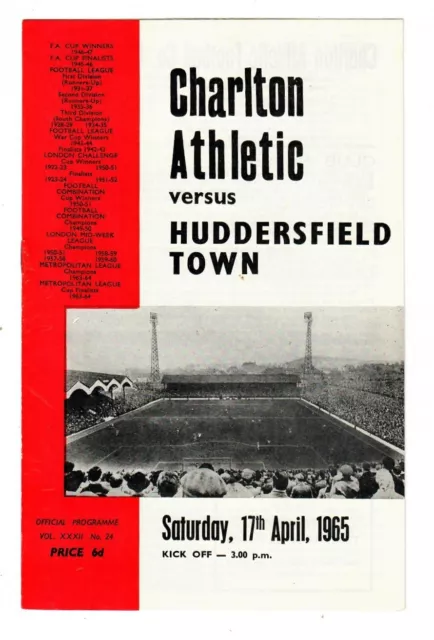 Charlton Athletic v Huddersfield Town - 1964-65 Division Two  Football Programme