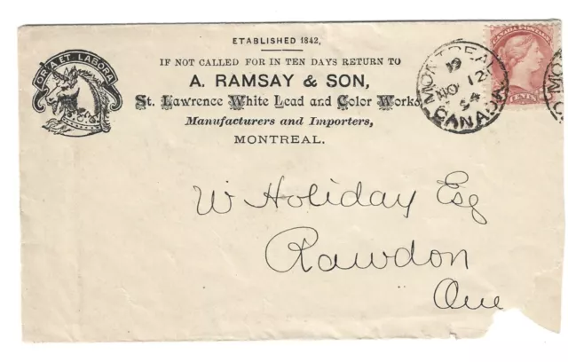 1894 Canada - Montreal, Quebec 3c SQ Cover -Ramsay & Son Color Works Advertising