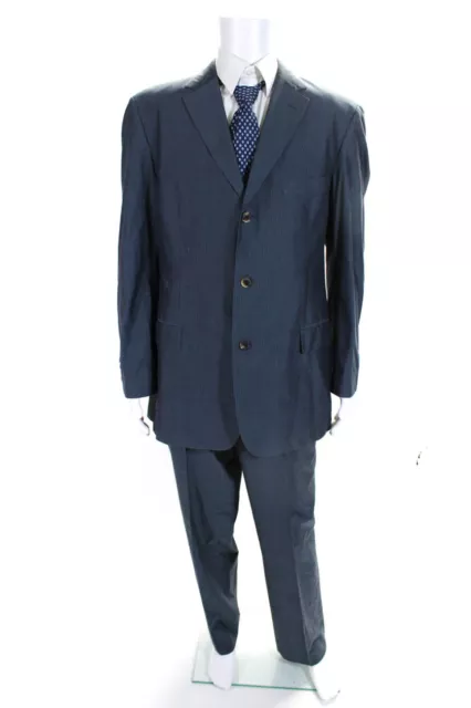 Boss Hugo Boss Mens Gray Wool Striped Three Button Blazer Pants Suit Set Size46R
