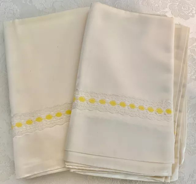 Silk Pillow Cases Off White With Yellow Lace 34"x22" Beautiful!