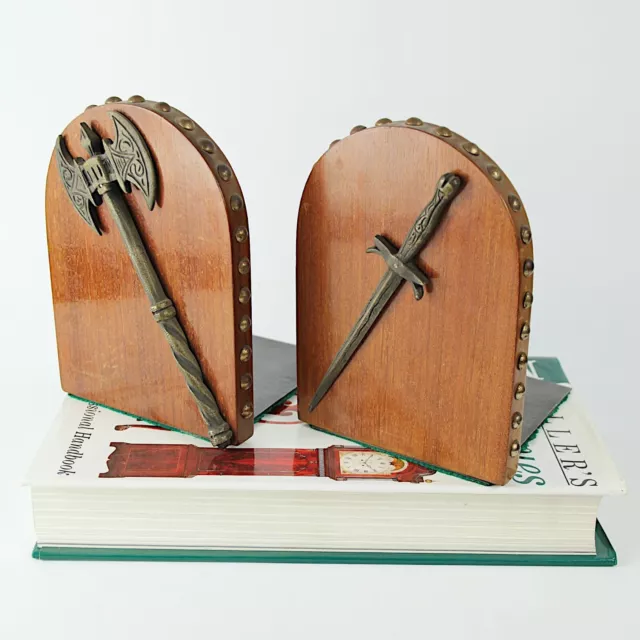 Reggilibri antichi fermalibri antico in legno coppia medioevo 1900 da scrivania