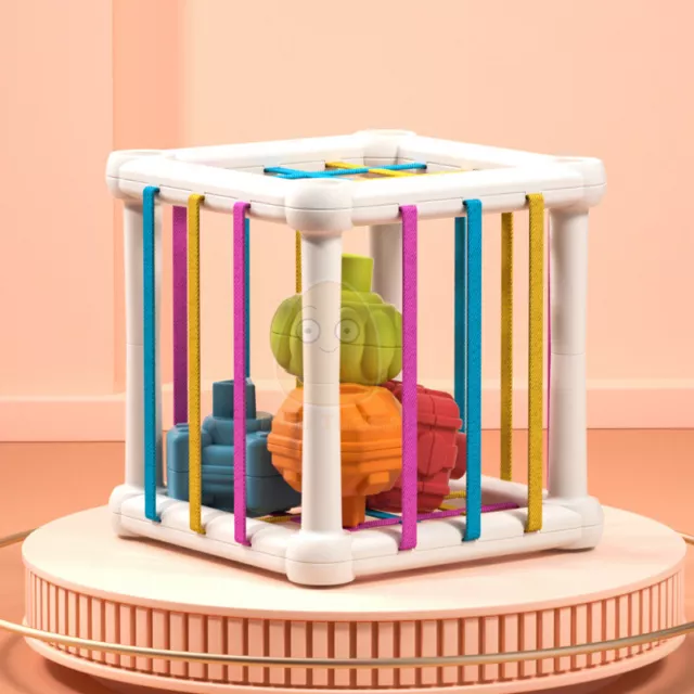 Pull String Sensory Sorter Cube Bin Shape Toys Toddler Montessori Colorful Balls