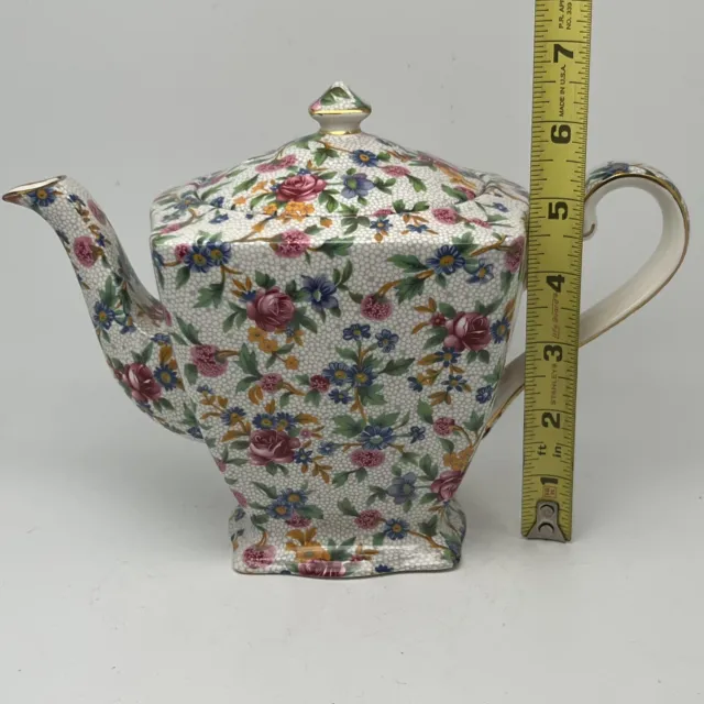 Vintage Royal Winton Grimwades OLD COTTAGE CHINTZ Floral Ascot Teapot England 11