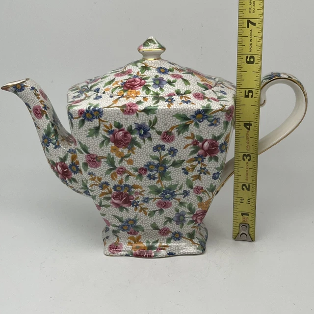 Vintage Royal Winton Grimwades OLD COTTAGE CHINTZ Floral Ascot Teapot England 11