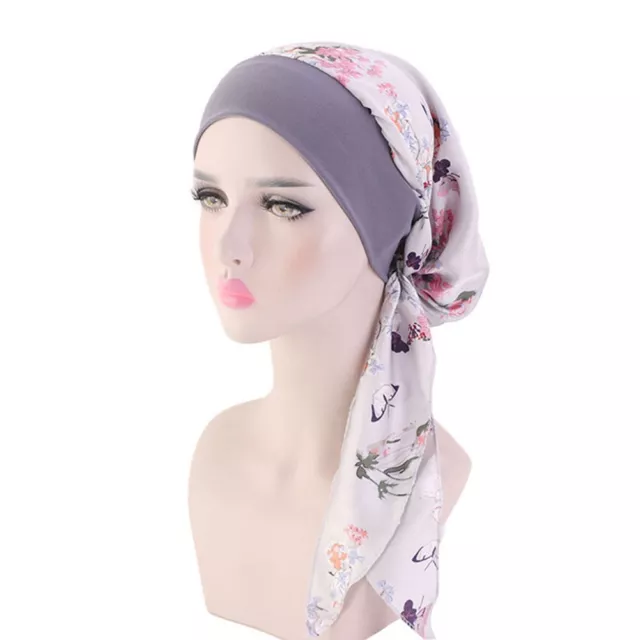 Stylish PreTied Turban Hat with Floral Design for Hair Loss Muslim Hijab