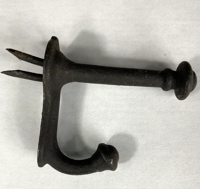 Vintage CAST IRON Antique Coat Scarf Hat Hook Small 2 1/4" with prongs