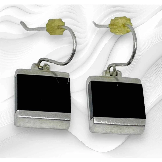Charles Winston CW 925 Black Onyx Square Sterling Silver Dangle Earrings