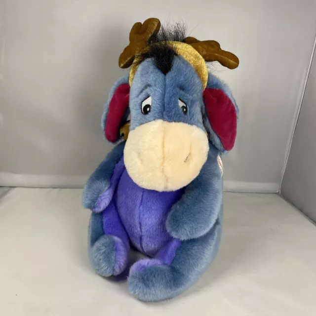 Disney Store 14" EEYORE Christmas Holiday Reindeer Plush Pooh Stuffed Animal