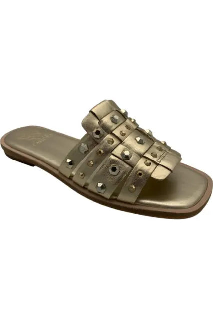 Vince Camuto Studded Leather Slide Sandals Neverna Gold