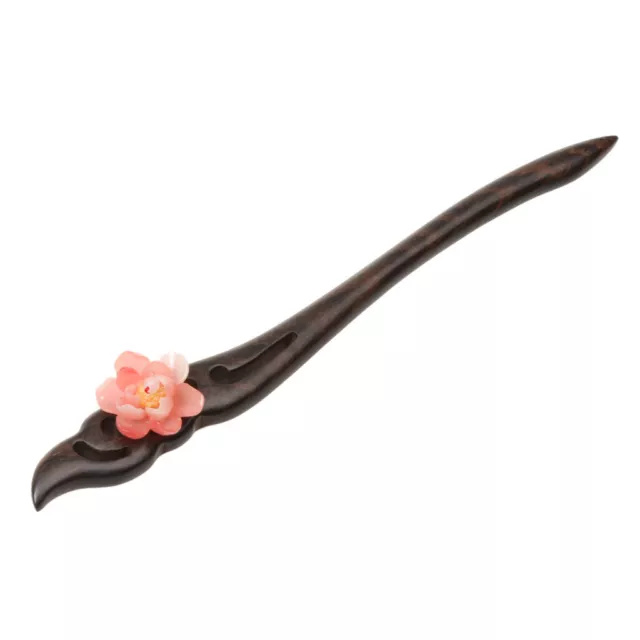 Carved Wooden Charm Hair Stick Pick Shawl Pin Handmade Wood Flower Chopstick