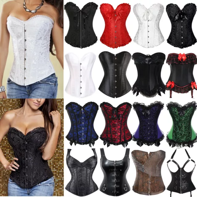 Women Sexy Overbust Corset Burlesque Basque Top Lace Up Waist Trainer Cincher UK