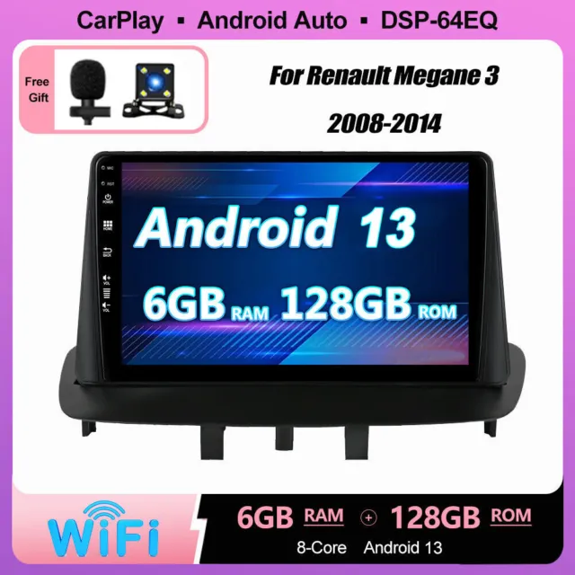 6G+128G Autoradio Per Renault Megane 3 2008-2014 Navi CarPlay Android 13 GPS DAB