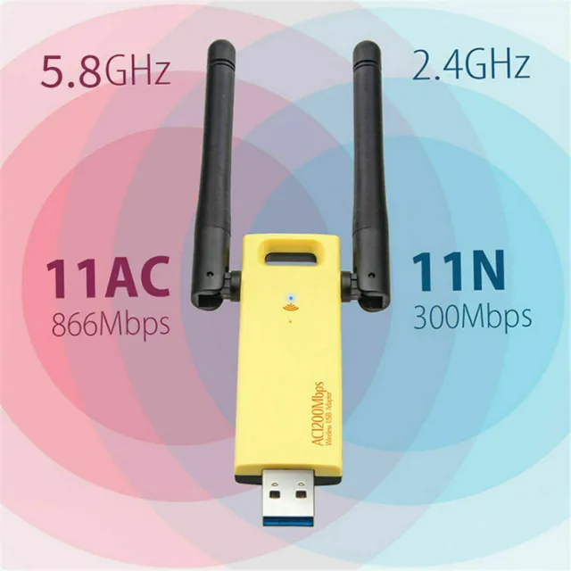 USB 3.0 1200Mbps Long Range AC1200 Dual Band 5GHz Wireless WiFi Adapter Antennas 2