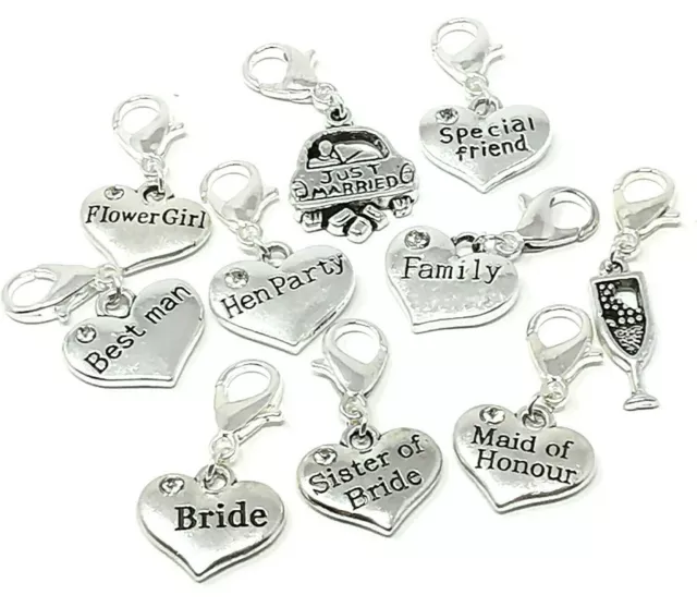 Wedding Hen Party Themed Heart & Message Heart Clip On Charms Favours