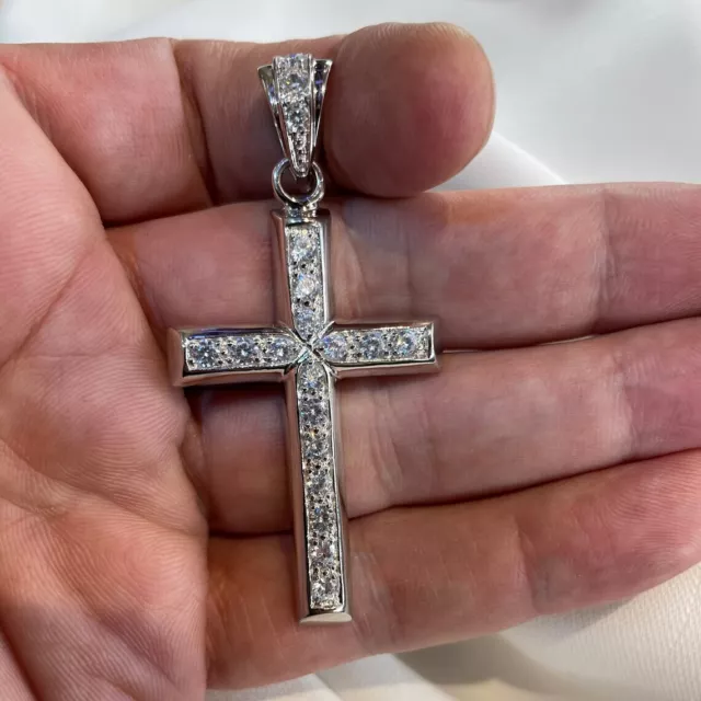 Sterling Silver Cross Pendant CZ Set Cross Pendant 13.50 Grams -Gift Boxed 6.5cm