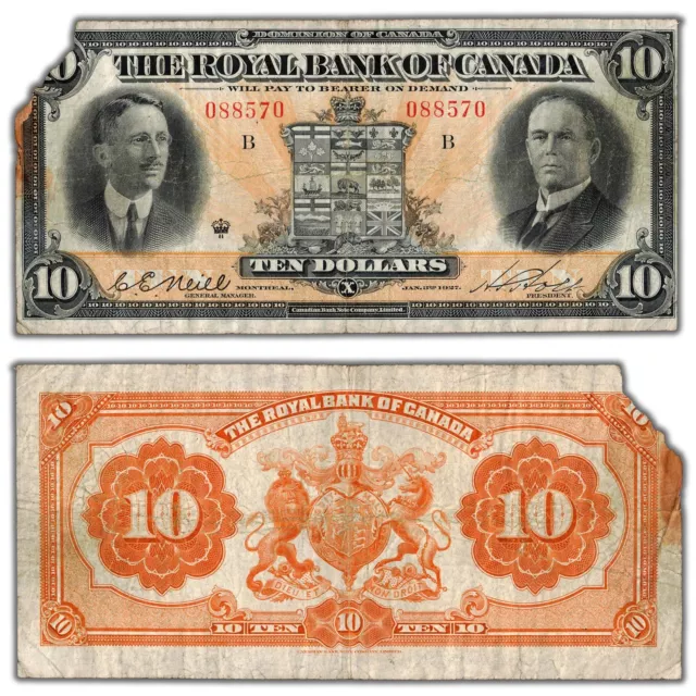 $10 1927 Royal Bank of Canada Chartered Note CH #630-14-06 - Damaged Missing Cor